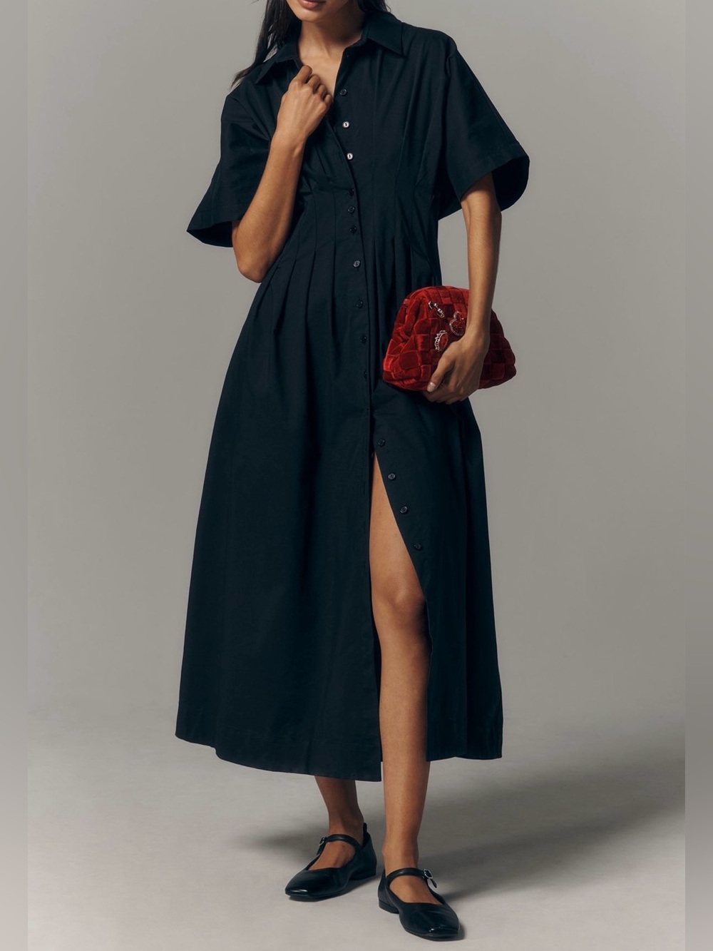 NWT Anthropologie Exquise Tobie Shirt Dress in Black Size Medium